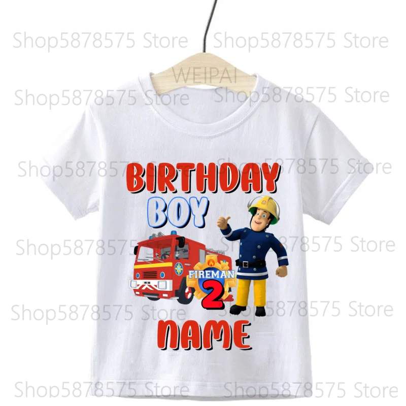 Family Matching Fireman Sam Custom Name Birthday Boy Party T-Shirt Children Birthday Tops Boy T-Shirt Gift Please Note The Name