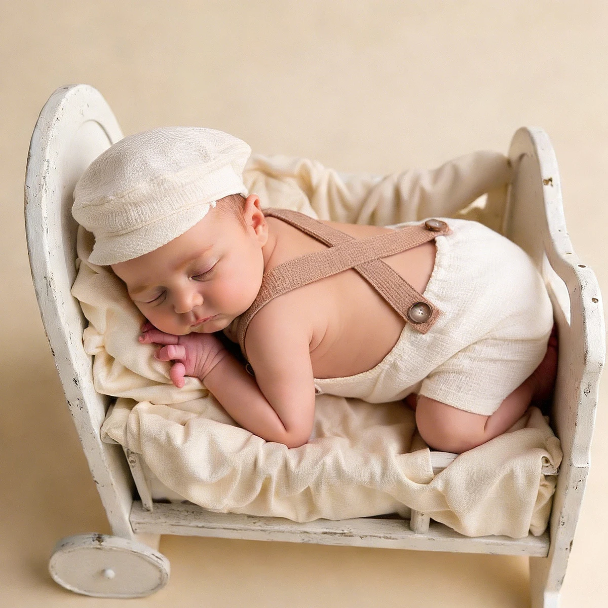 2Pcs Newborn Photography Outfits With Casquette Cap Suspender Trous Shooting Romper Infant Overalls Suspender Baby Photo Prop