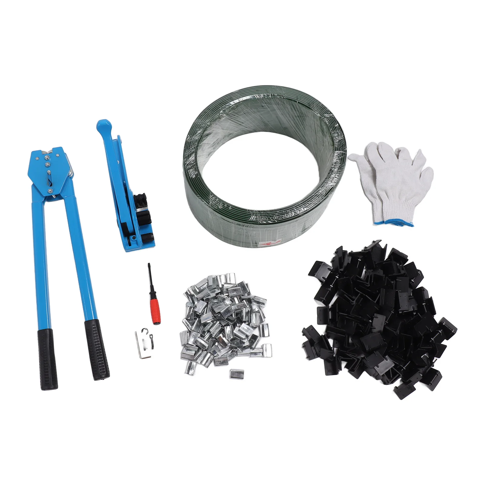 

Banding Strapping Kit Tensioner Sealing Tool with 200 Packaging Corner 200 Metal and 270mx1.6cm PET Strap Strapping Kit