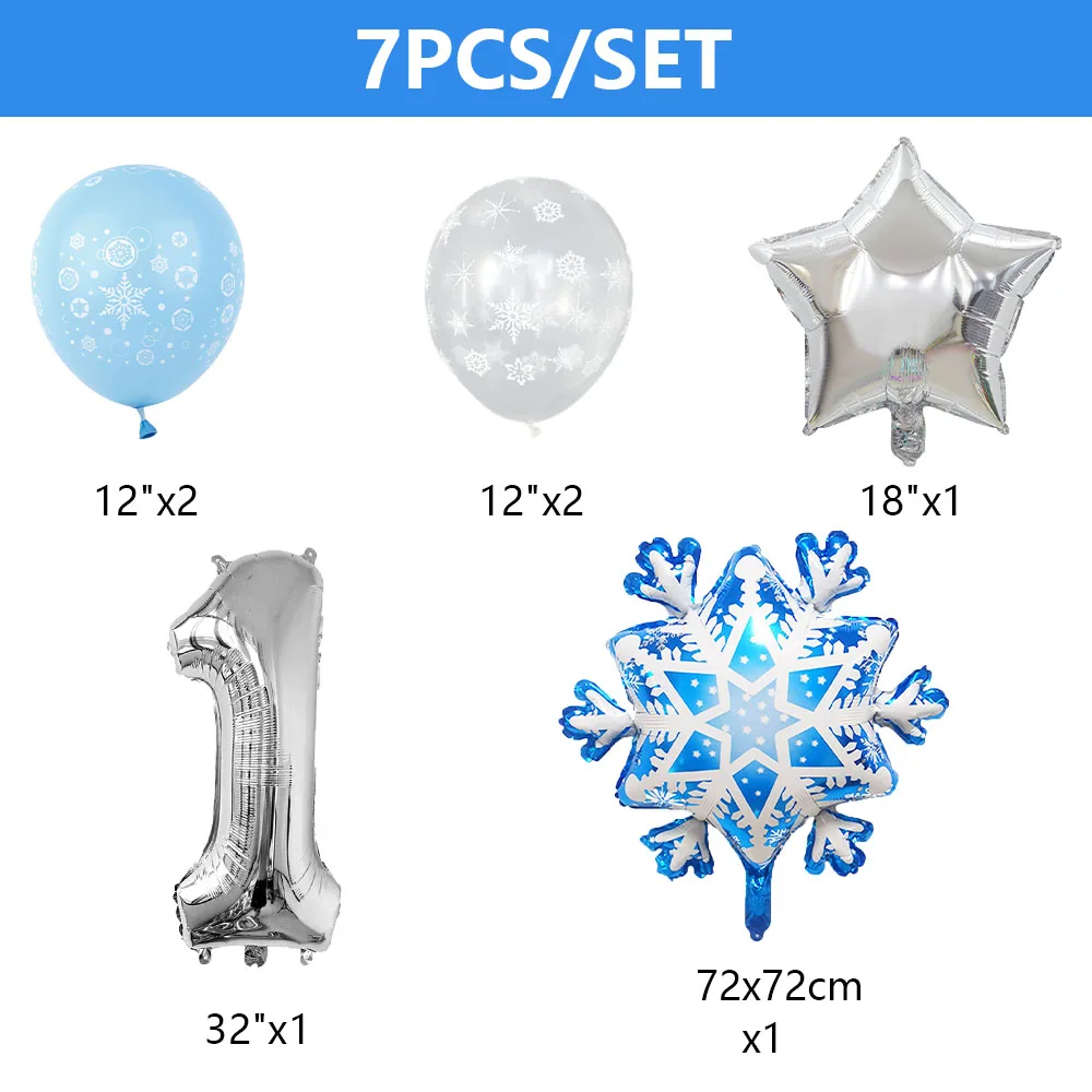 7-teiliges Schneeflocken-Folienballon-Set mit Thema, Winter-Schneeflocken-Ballon, Geburtstagsparty-Dekoration, Party- und Urlaubsdekoration für drinnen und draußen