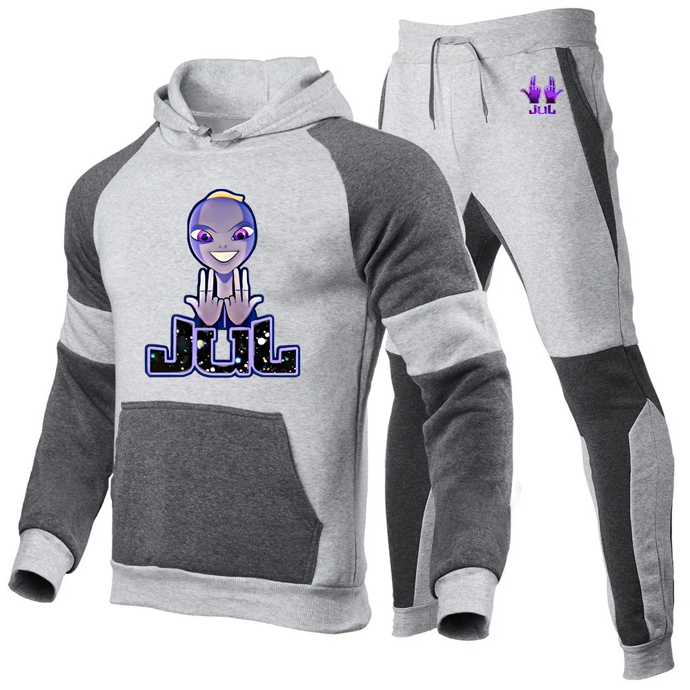 Rapper Jul Graphic Print 2025 Spring And Autumn Popular Men's New Patchwork Casual Hoodie + Trouser Harajuku Suit