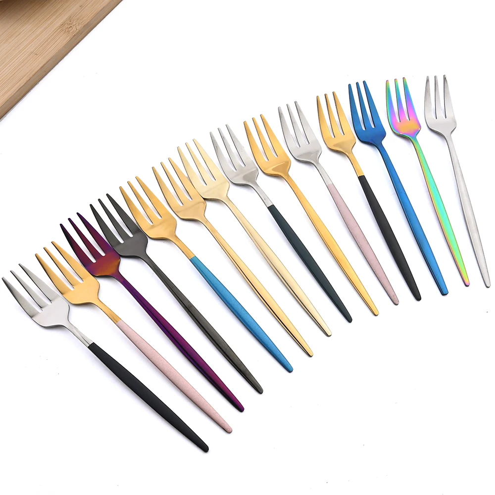 6Pcs Cake Fork Tableware Set Stainless Steel Tea Forks Snack Salad Coffee Fruit Fork Mirror Cutlery Kitchen Utensils