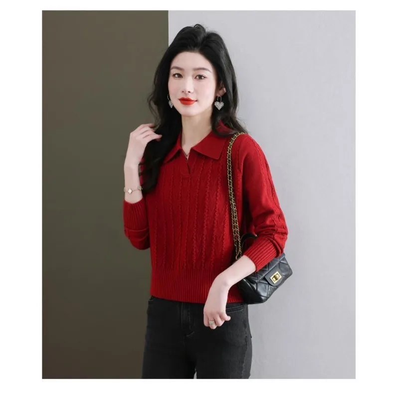 

Новый осенний свитер с лацканами, модный топ, модная трикотажная рубашка