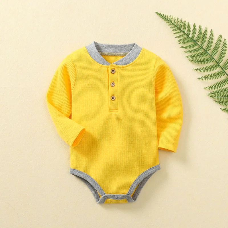 Somenie Baby jumpsuit for spring and autumn, baby clothes with long sleeves and waffle pattern