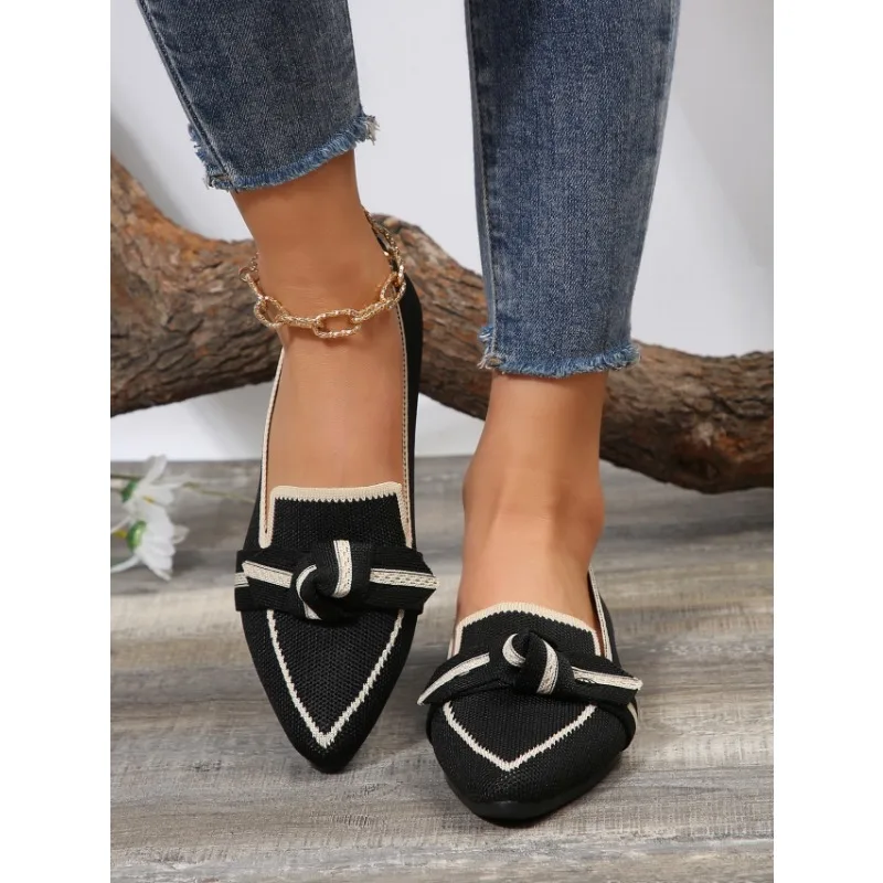 

Women Bowknot Pointed Toe Breathable Mesh Casual Shoes Comfort Walkers Ladies Light Lace Up Soft Sole Flats Zapatos De Mujer