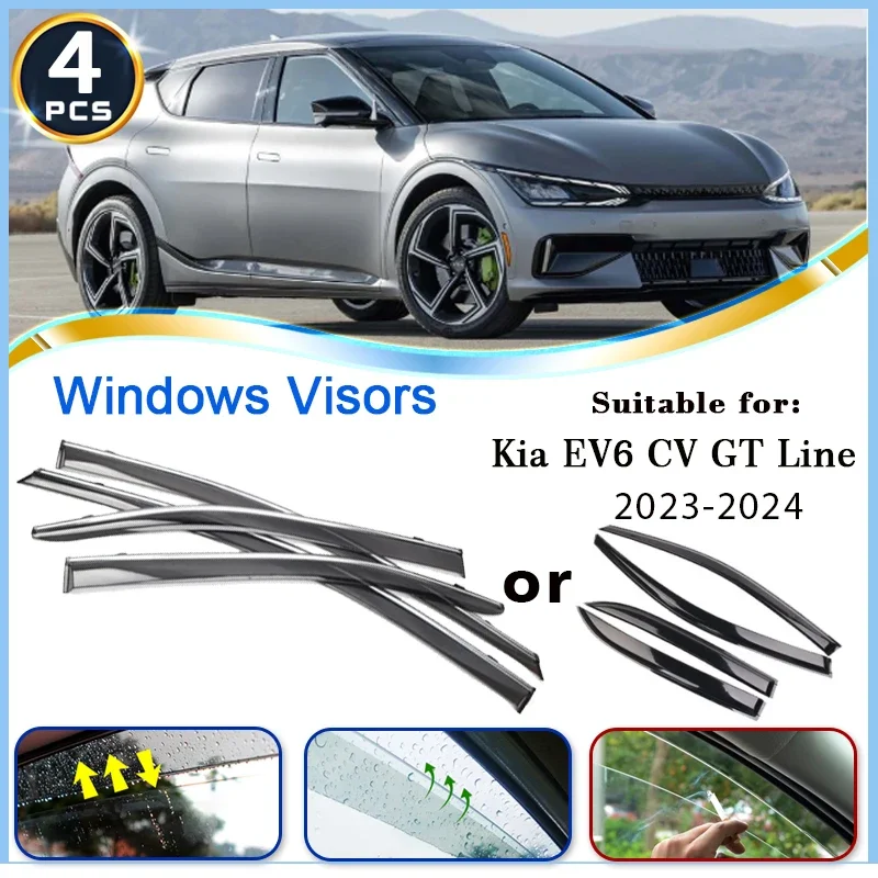 Car Window Visors For Kia EV6 GT Line Accessories 2023 CV 2022 2024 Awnings Sun Rain Shelters Door Smoke Deflector Shade Guard