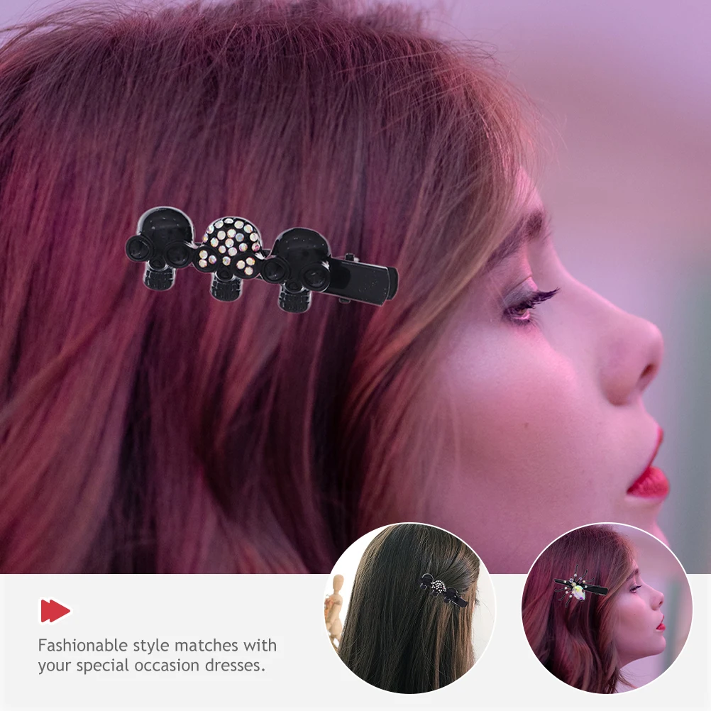 

6 Pieces Skull Hair Clips Rhinestones Decorative Accessories Women Spider Hair Clip Girls Halloween Costumes Charm