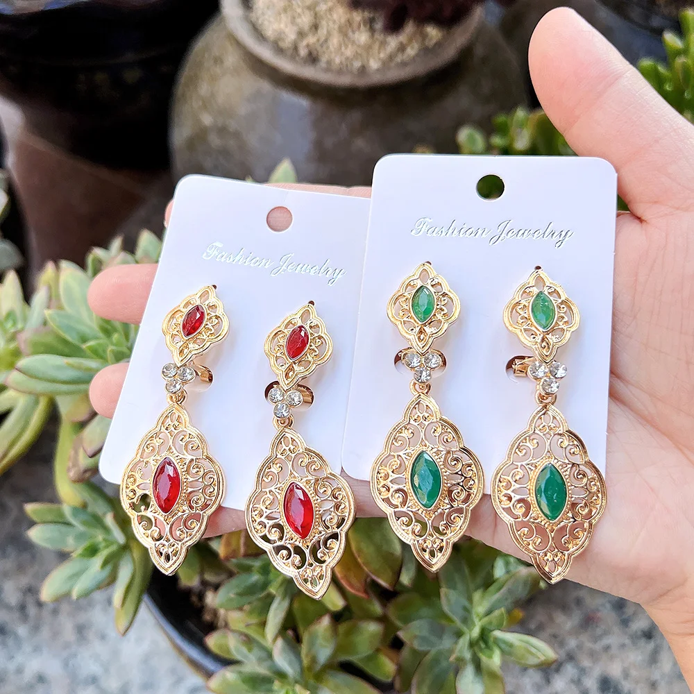 Sunspicems Gold Color Long Drop Dangle Earrings Turkish Brand Design India Ethnic Wedding Jewelry Arabic Traditional Bijoux Gift image 3