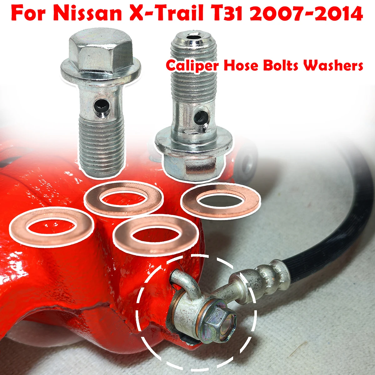 

Front Left Right Rear Caliper Hose Lines Banjo Fittings Bolts Copper Sealing Crush Washers Repair Kit For Nissan X-Trail T31