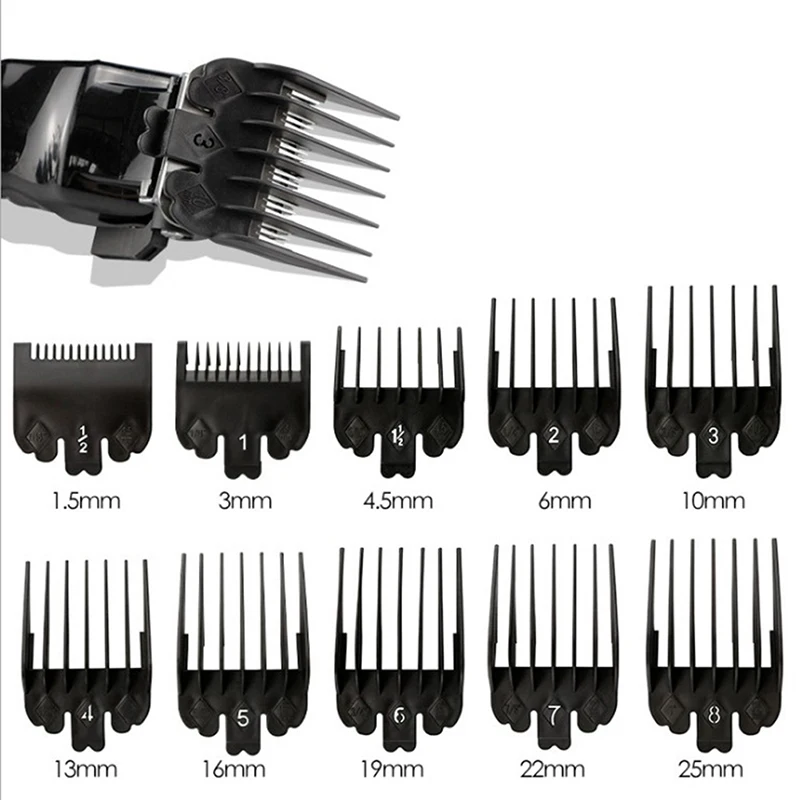 

10 PCS Hair Clipper Combs Guide Kit Hair Trimmer Guards 1.5-25MM Salon Tools