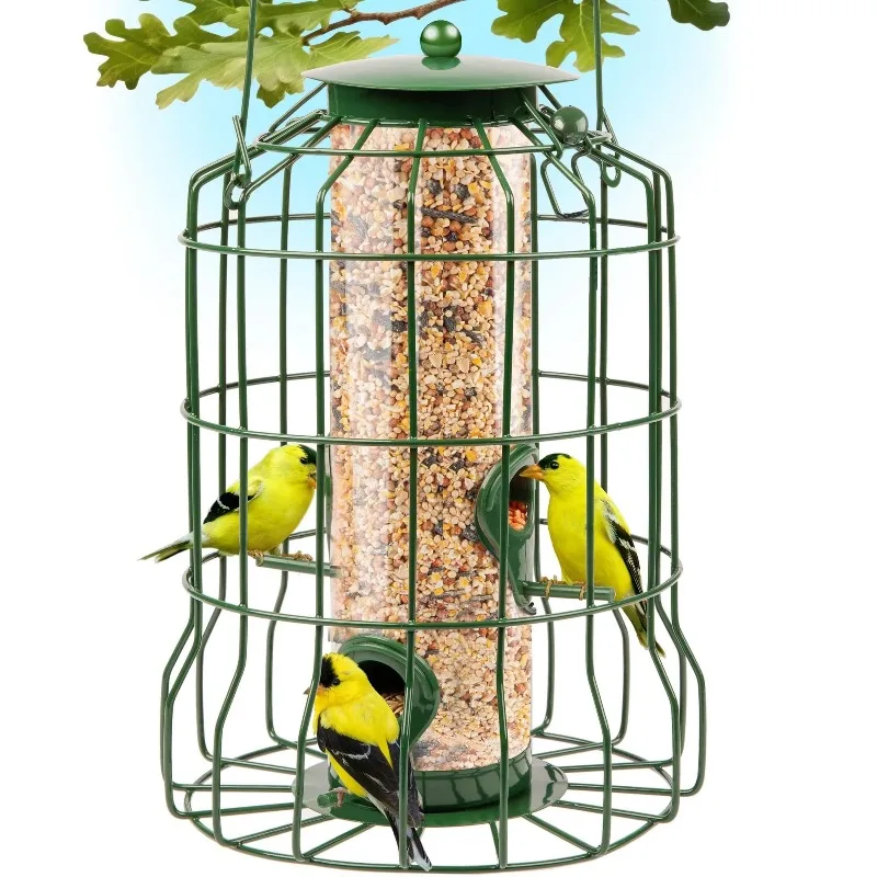 Outdoor wild bird feeder with 4 feeder, suitable for small songbirds, anti-loose chewing metal hanging seed feeder