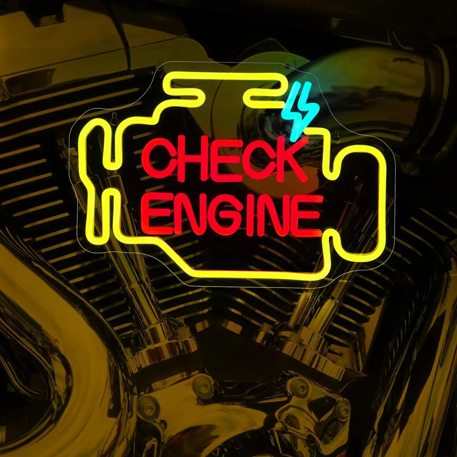 Check Engine Neon Sign Led Neon Signs for Wall Decor Yellow Light Up Sign Preppy Girls Room Decor USB Powered Night Light