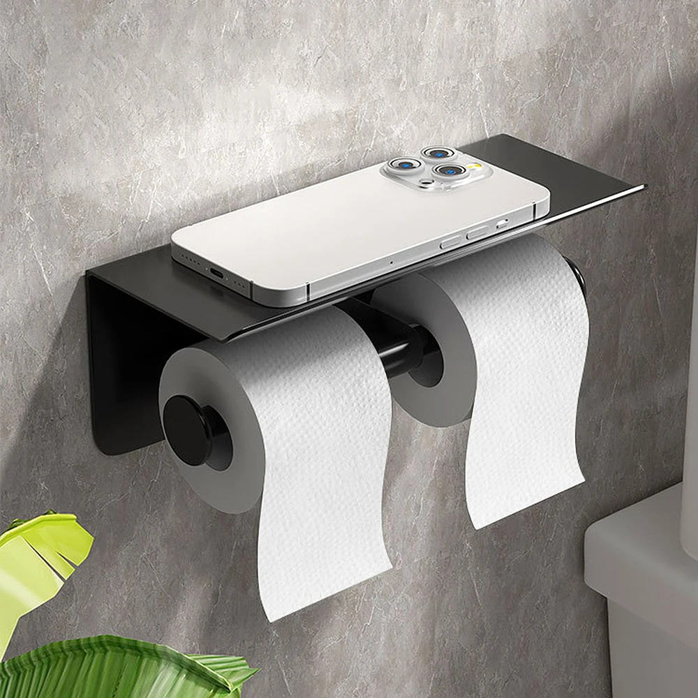 

Large Toilet Paper Holder Wall-Mounted Stainless Steel Tissue rack With Storage Tray Mobile Phone Holder Bathroom Accessories