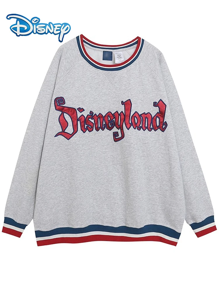 Disneyland Brief Print Borduren Mickey Cartoon Fleece Sweatshirt Vrouwen O-hals Trui Lange Mouw Jumper Contrast Kleur Tops