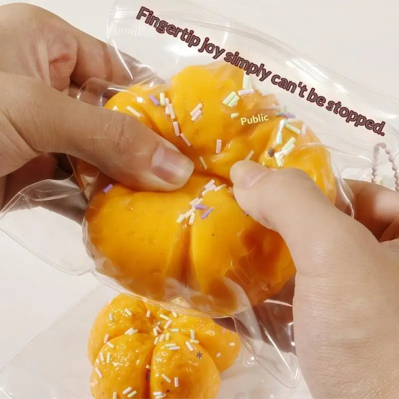Realistic Fake Pumpkin Bread  Toy Portable Squeeze Fidget Toy for Adults Kids Stress Relief Birthday Party Gifts