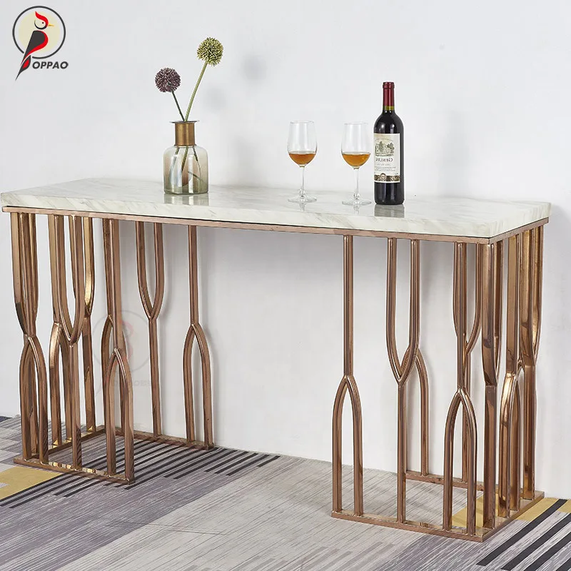 YJQ Nordic modern gold-plated stainless steel marble entrance table Hotel end view table against the wall entrance cabinet