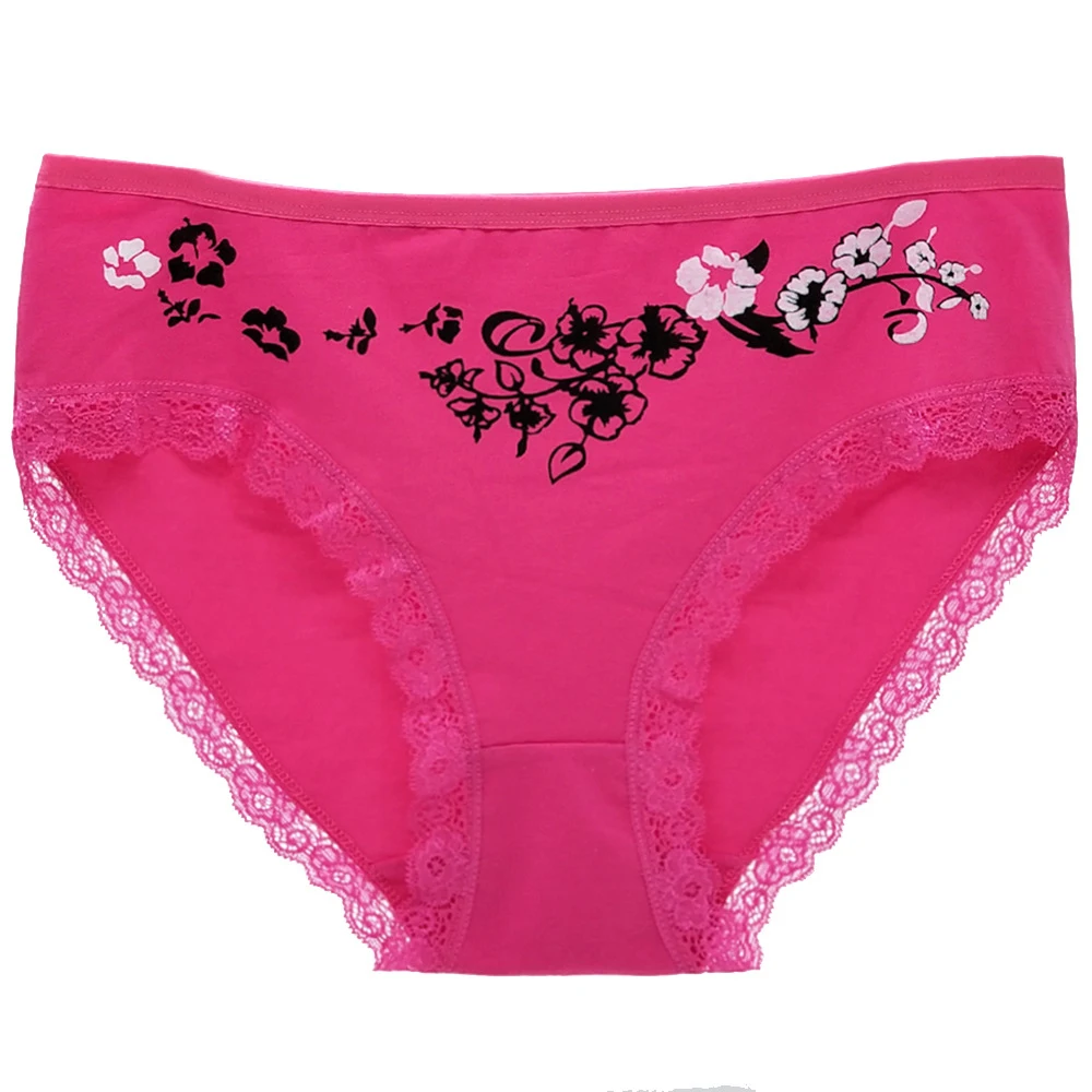 Plus Size Women Panties Cotton Mid Waist Briefs Sexy Lace Underwear Ladies Knickers Intimates Female Lingerie Print 6 Pcs/set