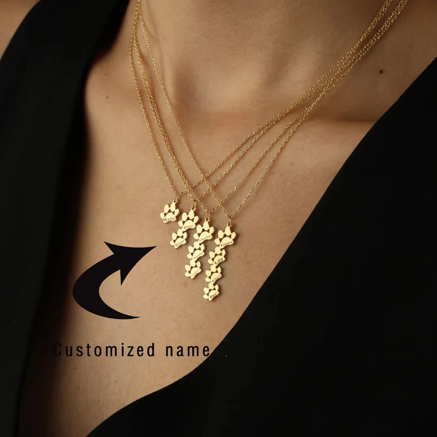 Dog Paw Custom Engrave Name Necklace Personalized Puppy Dog Paw Print Necklace Stainless Steel Jewelry Christmas Gift For Women