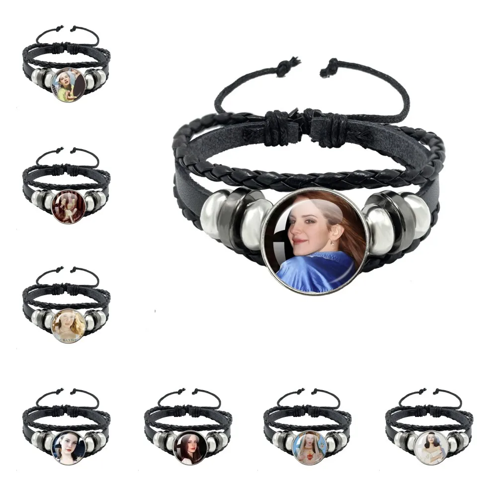 Lizzy Grant Lana Del Rey Black Leather Rope Bracelet Art Multilayer Braided Bracelets Bangles Handmade Charm Jewelry Fans Gift