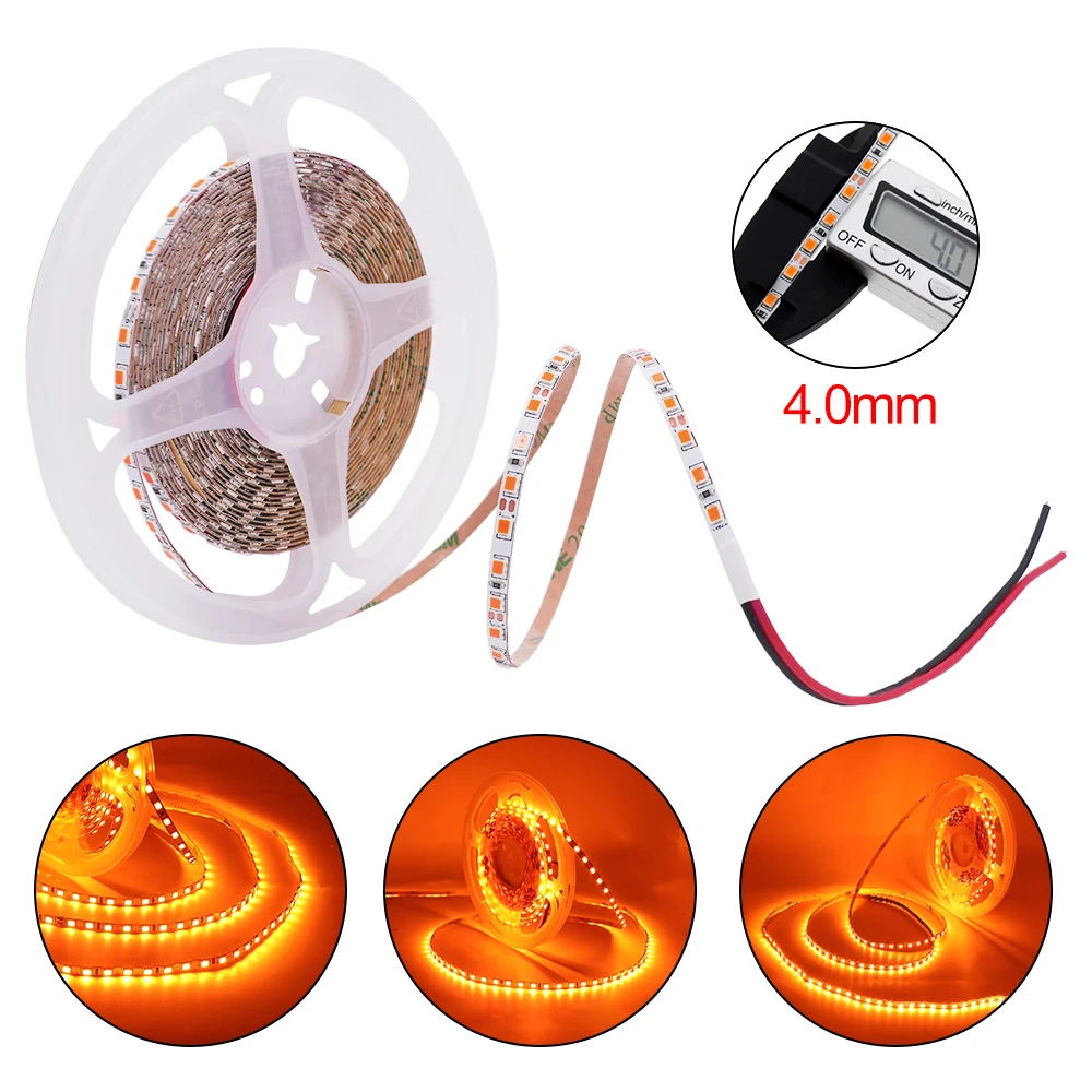 

4mm Narrow Width LED Strip Light 12V 2835 120Leds/m IP20 Non Waterproof Flexible LED Tape Backlight Light Ribbon Orange Color 5M