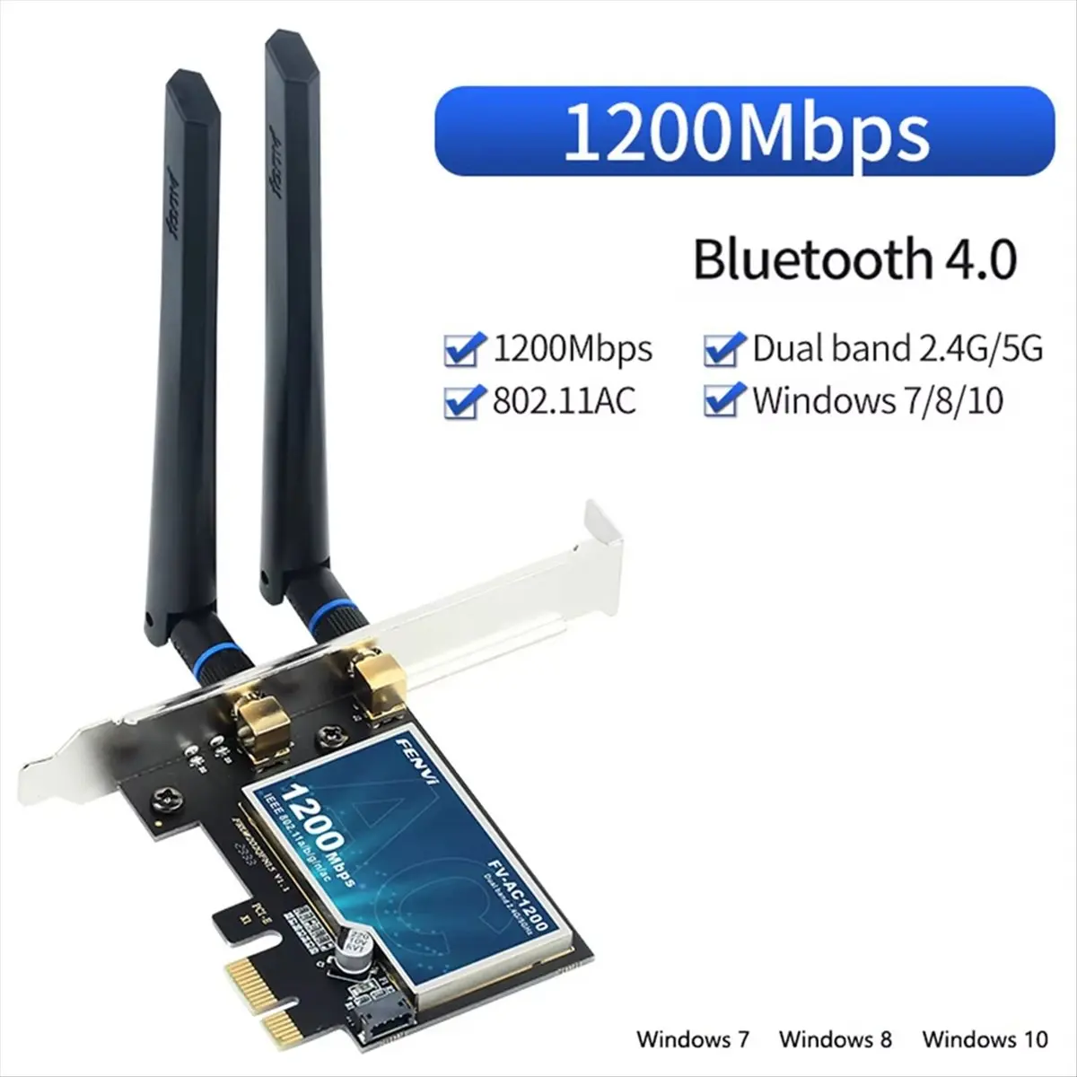 WiFi5 AC1200 PCIE WiFi Adapter Bluetooth4.0 1200Mbps WiFi Card Dual Band 2.4G/5GHz Network Card for Win 7/10/11 Desktop PC