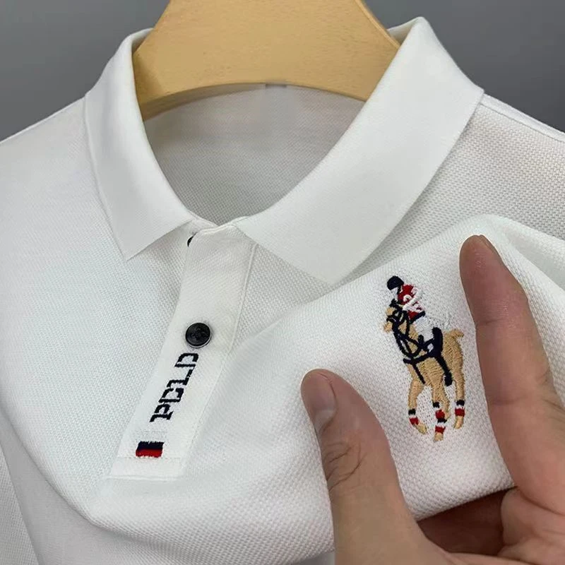 2024 New Summer Men High Quality Solid Embroidery Business Casual Polo T Shirt Male Fashion Short Sleeve Comfortable Cotton Tops