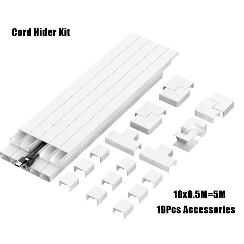 5m PVC Cable Management Raceway Kit - on-Wall Cord Hider, TV Wire Concealer, Cable Organizer Trunking Channel for Home Office