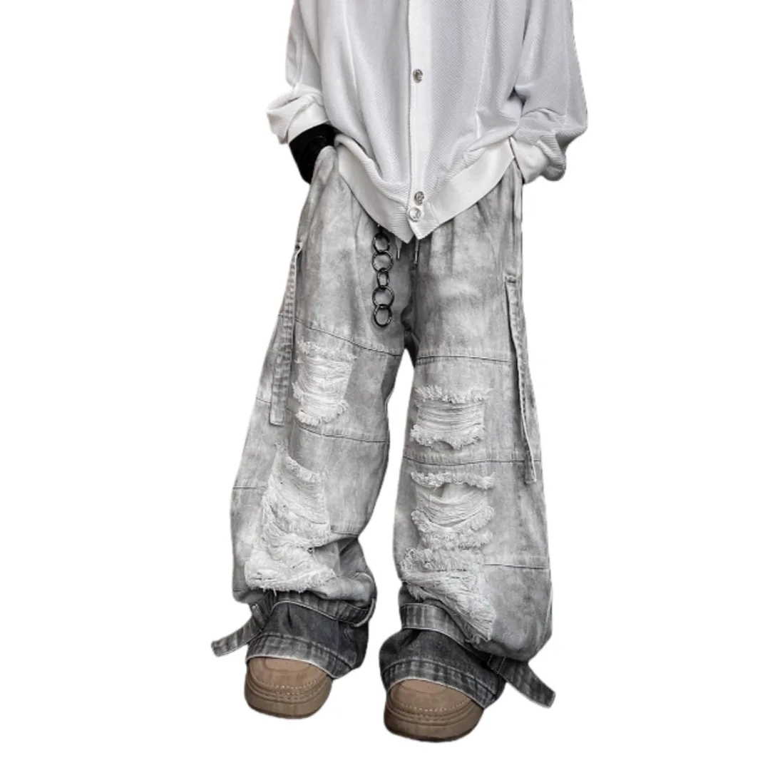 Unisex Dirtyfit Jeans 2026 Spring Hip Hop High Street Cargo Jeans Man Women Retro Dyed Cargo Wide Leg Washed Denim Pants