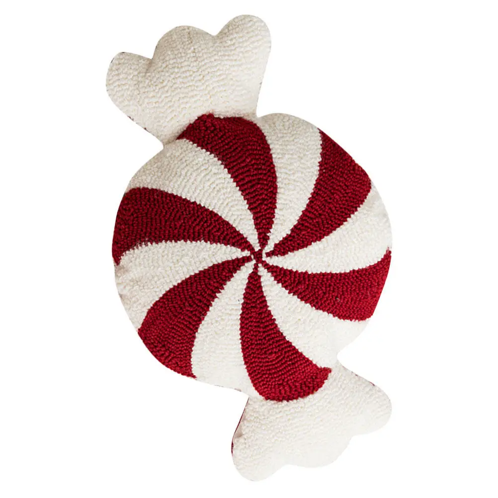 Festive Candy Cane Style Christmas Pillow Sweet Round Shape Decorative Cushion for Couch Bedroom Xmas Home Decor Simulation