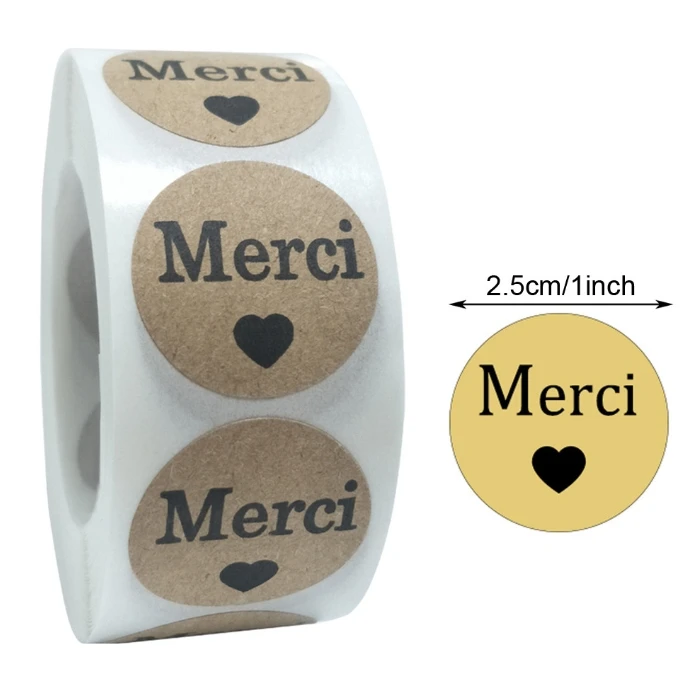 Merci Kraft Sticker French Thank You Fait Main Avec Amour DIY Multifunction Paper Label Adhesive Gift Seal Sticker