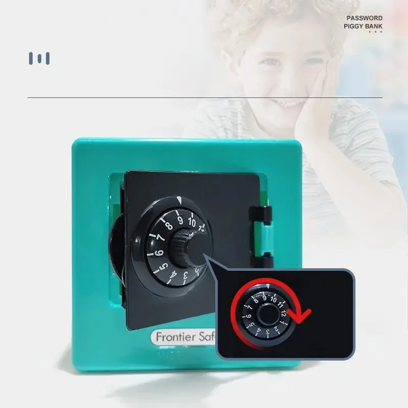 صندوق نقود بنك صغير مع كلمة مرور دوارة ، صندوق توفير ، إيداع تلقائي ، صحافة تلقائية ، آمنة ، هدية عيد الميلاد ، عملات معدنية