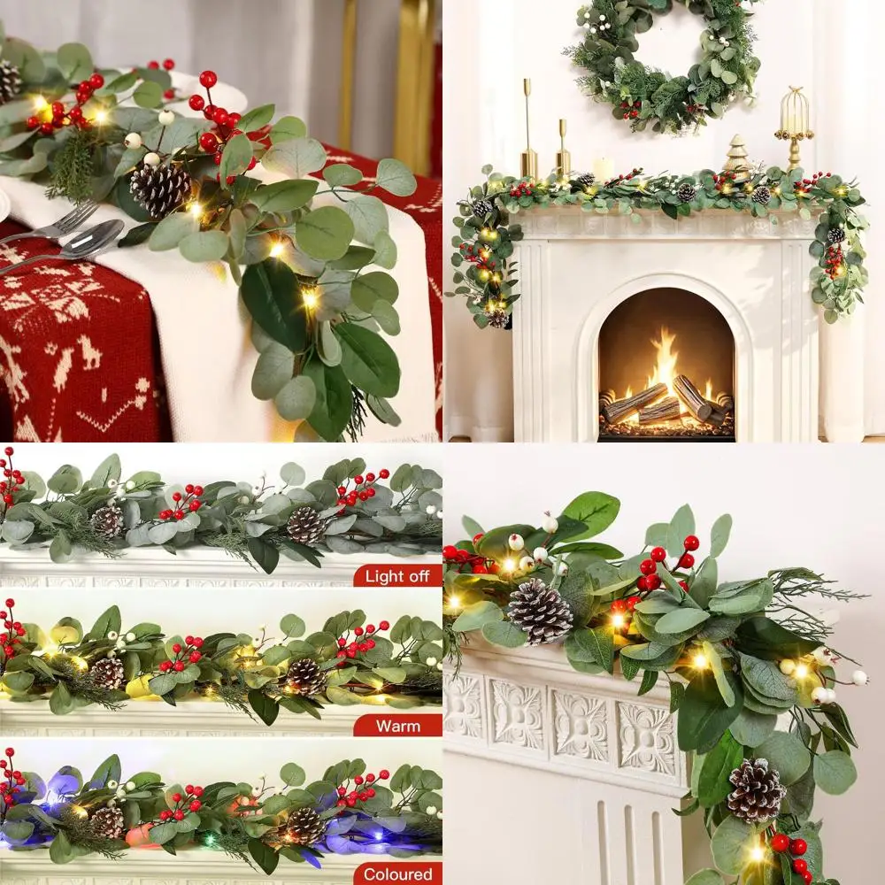 

9-футовая многоцветная эвкалиптовая гирлянда с питанием от батареи для Рождества, использования в помещении и на открытом воздухе