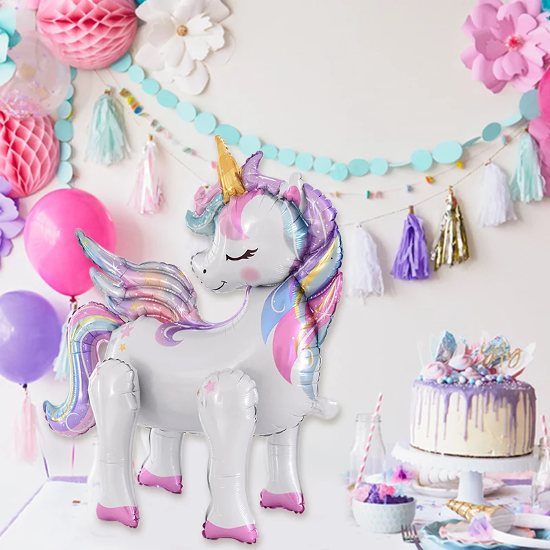 4D Large Cartoon Standing Unicorn Foil Balloons for Birthday Party Decorations Baby Shower Rainbow Unicorn Balloon Kids Gift