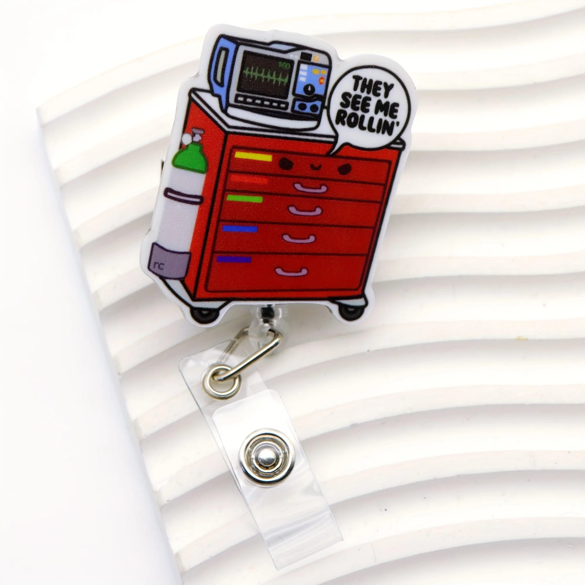 قطعة واحدة من بكرة شارة قابلة للسحب بتصميم ممرضة - حامل معرف أكريليك متين للممرضات وعمال المكاتب والطلاب #5