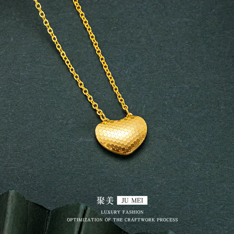 

Luxury 24K 9999 Pure Gold real gold Women's Mirror Dragon Scale Love Heart Chain Refractive Face Love Clavicle Chain