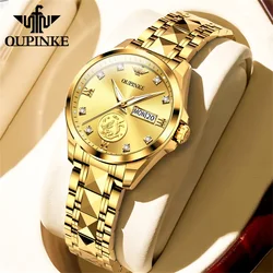 OUPINKE Real Gold Phoenix Inlaided Mechanical Watch Swiss Luminous Waterproof Ladies Wristwatch Luxury Automatic Watch for Women