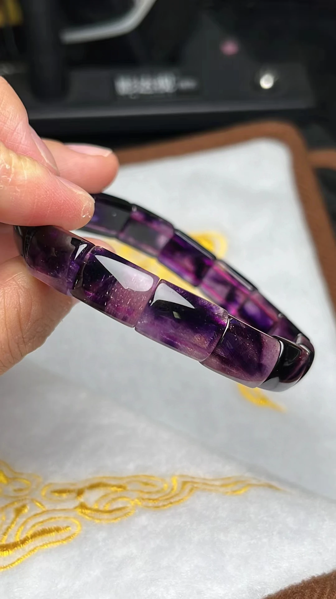 Natural Purple Super Seven 7 Lepidocrocite Quartz Bracelet 13x9.8mm Rutilated Clear Rectangle Beads Women Men AAAAAA