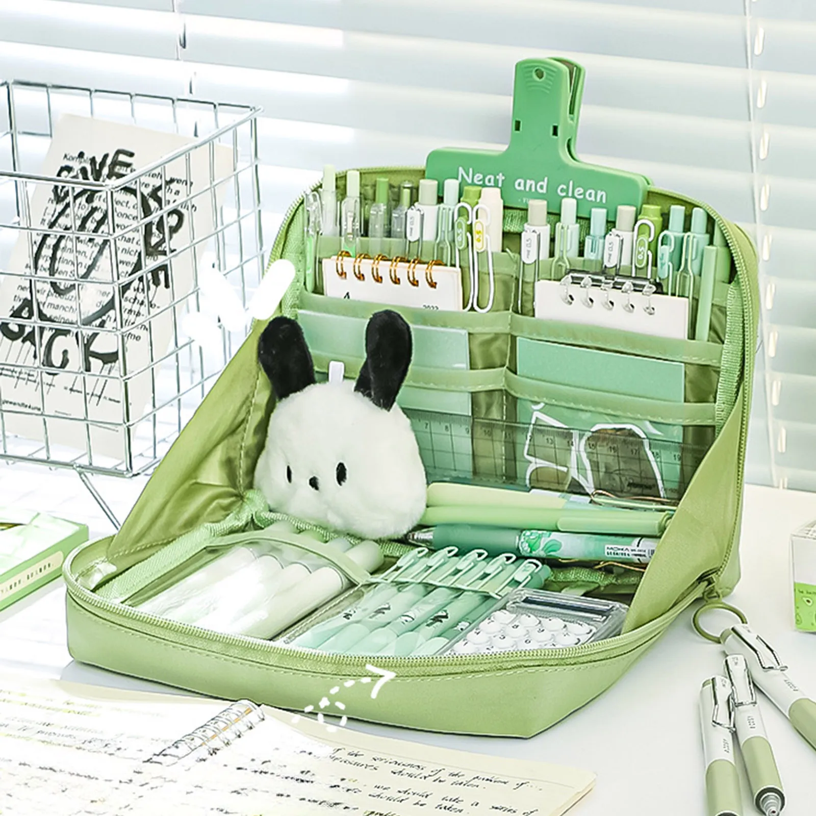 Clear Stationery Bag Itabag Pencil Case Large Capacity Mutiple Compartments Pencil Pouch for Office, School,Cosmetics