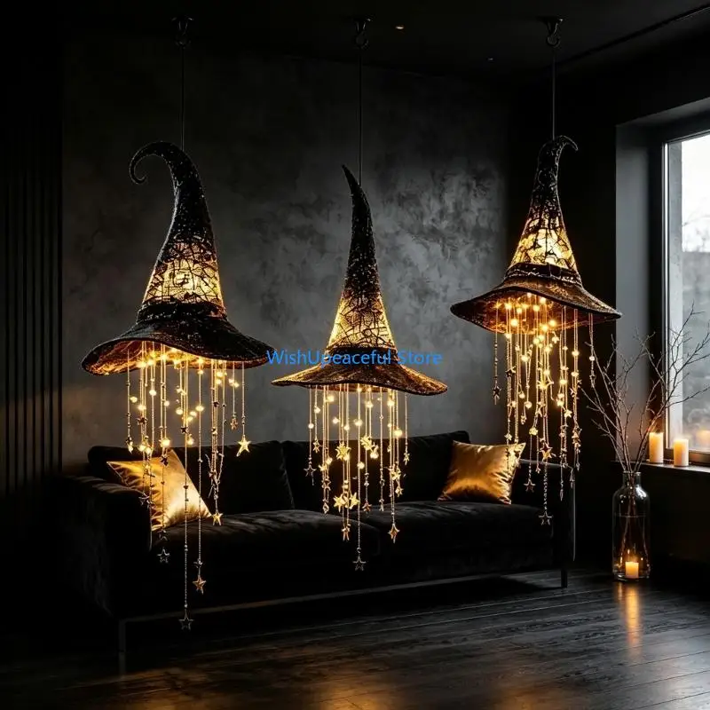 34YA Star Accent Fantasy Hat Decoration with Tiered Hanging Strands, a Hooked Tip, and Web-Design Rims for a Distinctive