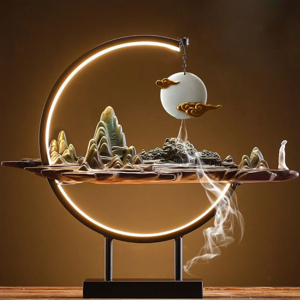 Mountain Scenery Backflow Incense Burner with Lamp Ring Household Zen Aloes Tea Ceremony Living Room Porch Ceramic Ornaments NEW