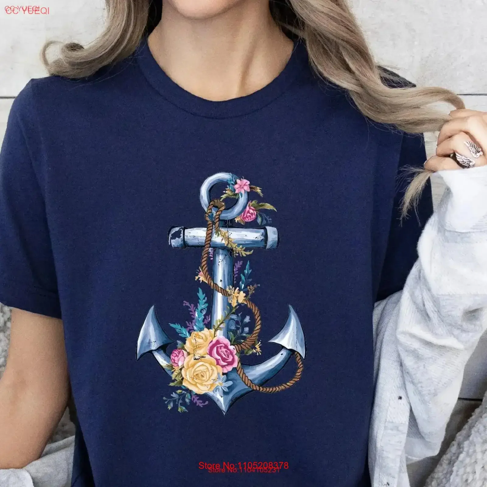 Floral Anchor T Shirt Nautical Americana Tattoo Style Beautiful Cottage Core vintage Washed Breathable Stretched streetwear