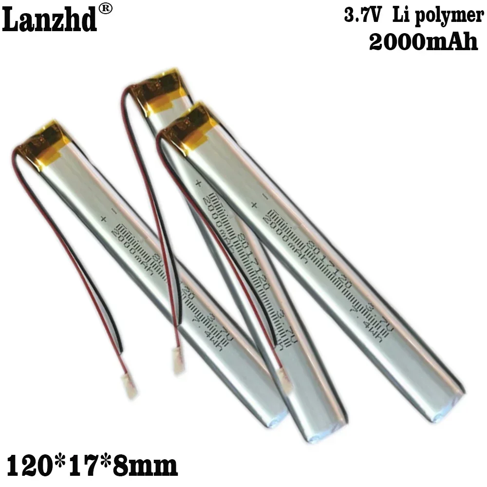 Baterai polimer 8017120 3.7V 2000mAh sel lipo untuk titik cahaya pena baca lemari pakaian lampu darurat pengisian ulang air