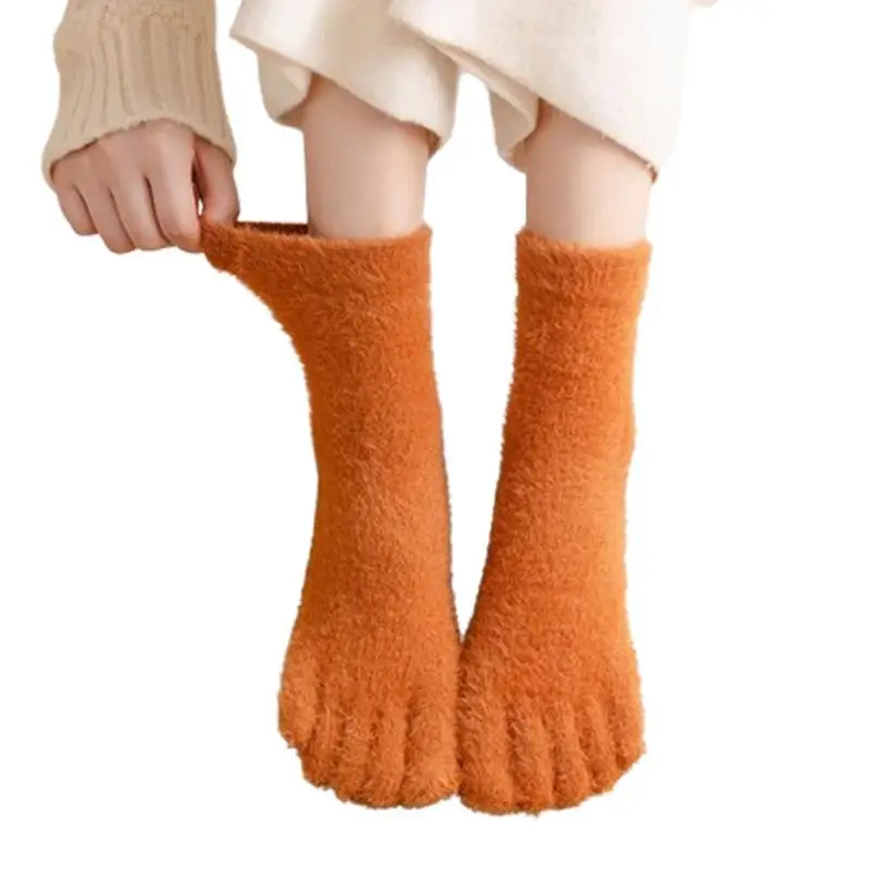 Winter Socks with Five Finger Socks Warm Soft Cozy Hosiery Indoor Female Floor Slippers Anti-Cold Thick Toe Sock