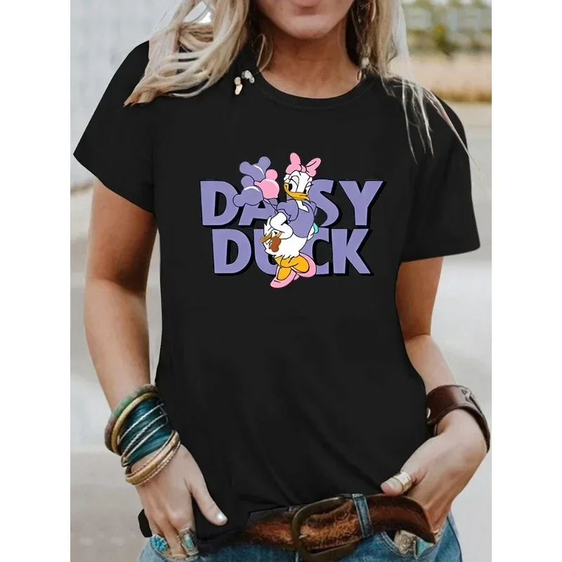 Cute Cartoon Daisy Donald Duck Vacation Fashion Sports Women\'s Cotton T-shirt Harajuku Pattern Clothing Casual Women\'s Top