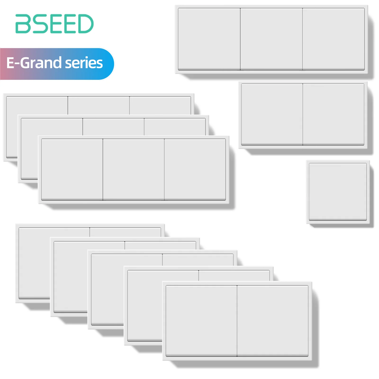 

BSEED E-Grand Series Bulk Set 1Gang 1Way Button Light Switch Plastic Frame Wall Light Switch On Off For Stairs White
