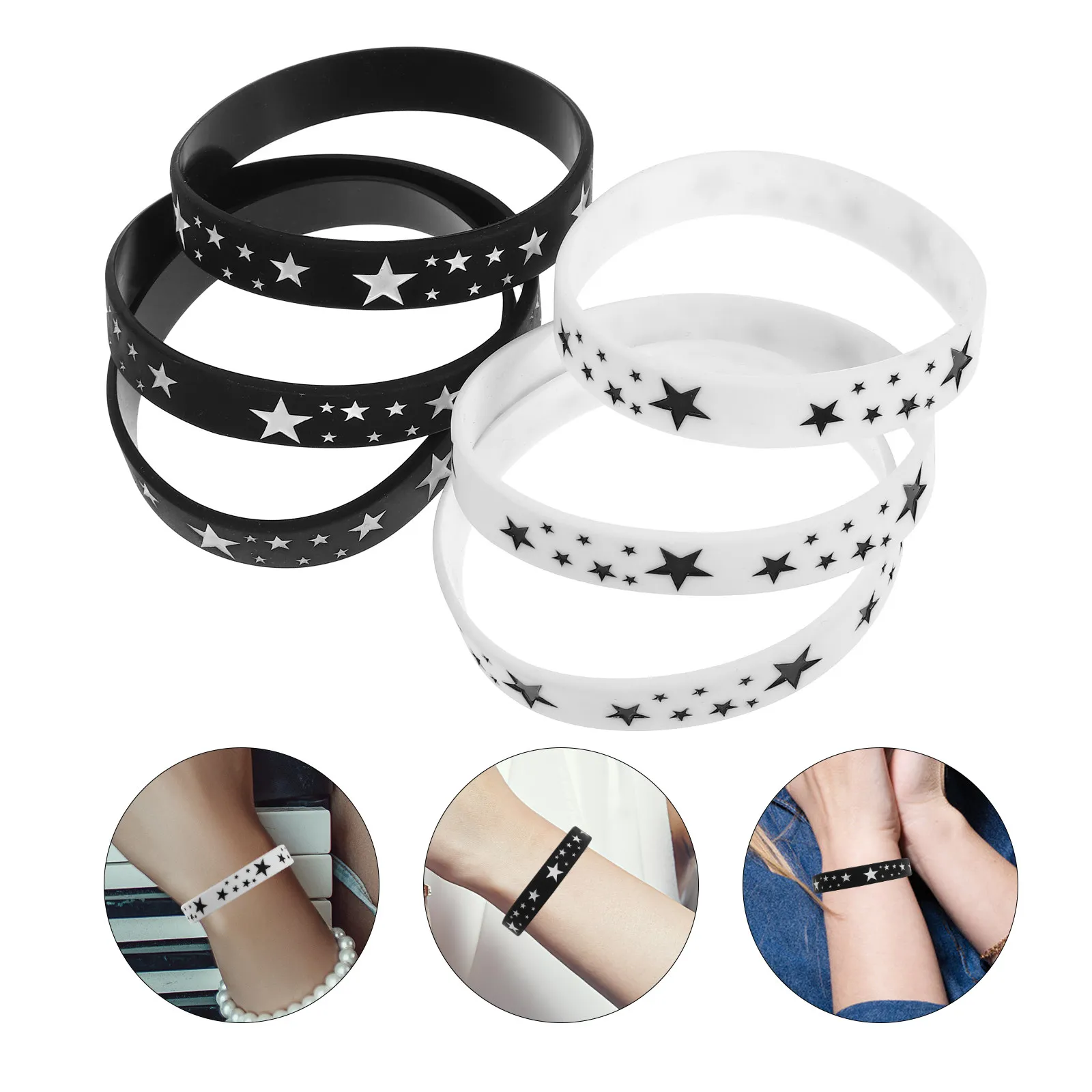 6Pcs Elastic Silicone Wristbands Star Pattern Simple Comfortable Stretch Bracelets Unisex DIY Wrist Charm Bands view 3