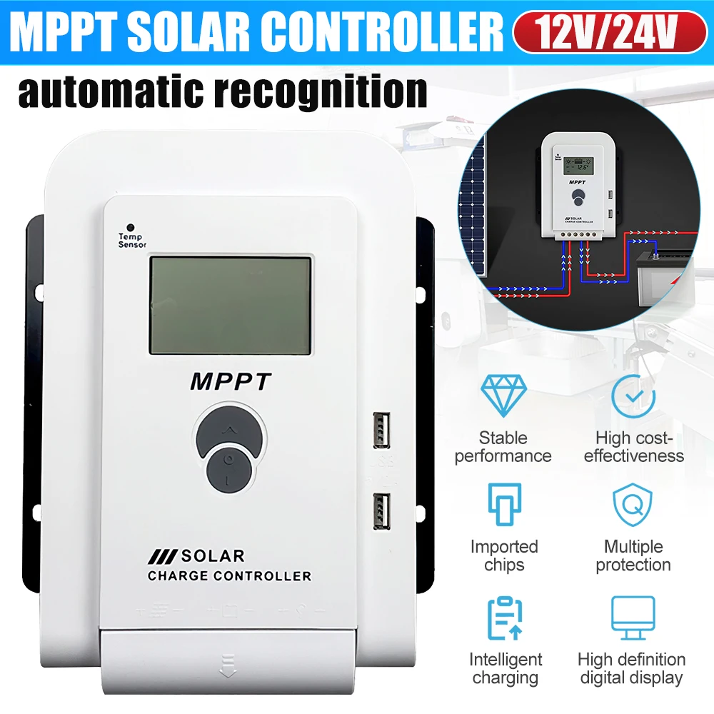 MPPT Solar Charge Controller 20A/40A/60A 12V/24V Auto Regulator Solar Panel Regulator Work with AGM/GEL/SLD/FLD/Lithium Battery