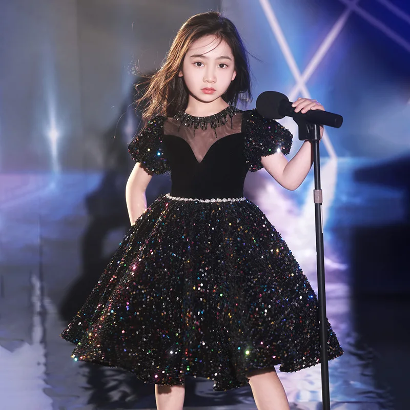 

Black Evening Dress For Girls, High-End Princess Dress, Children's Host, Violin Girl, Piano Performance In Costume