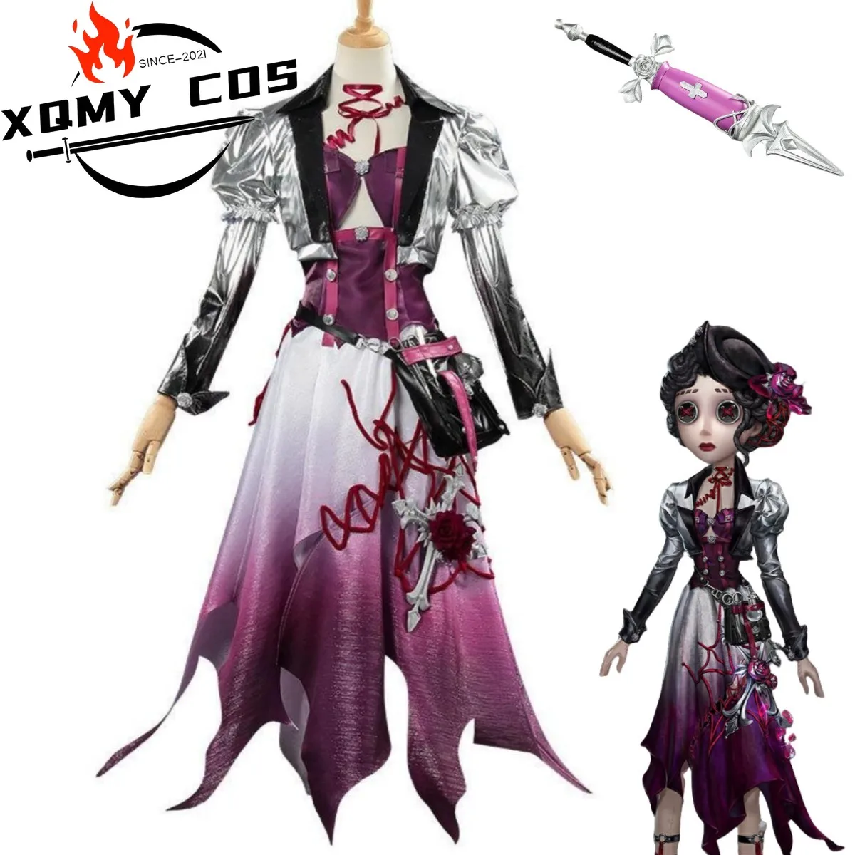 

XqGame Identity V Эмили Дайер Доктор Лидия Джонс Косплей Костюм Пальто Фиолетовое Платье Униформа Женский Сексуальный Карнавальный Костюм Хэллоуина