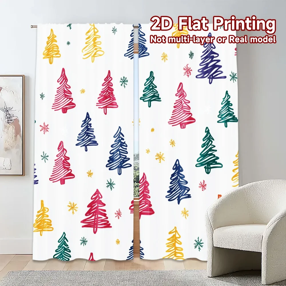 2 قطعة، ستائر شجرة عيد الميلاد اللطيفة (2) ستائر حديثة حديثة من البوليستر متعددة الاستخدامات مناسبة لغرفة النوم وغرفة المعيشة